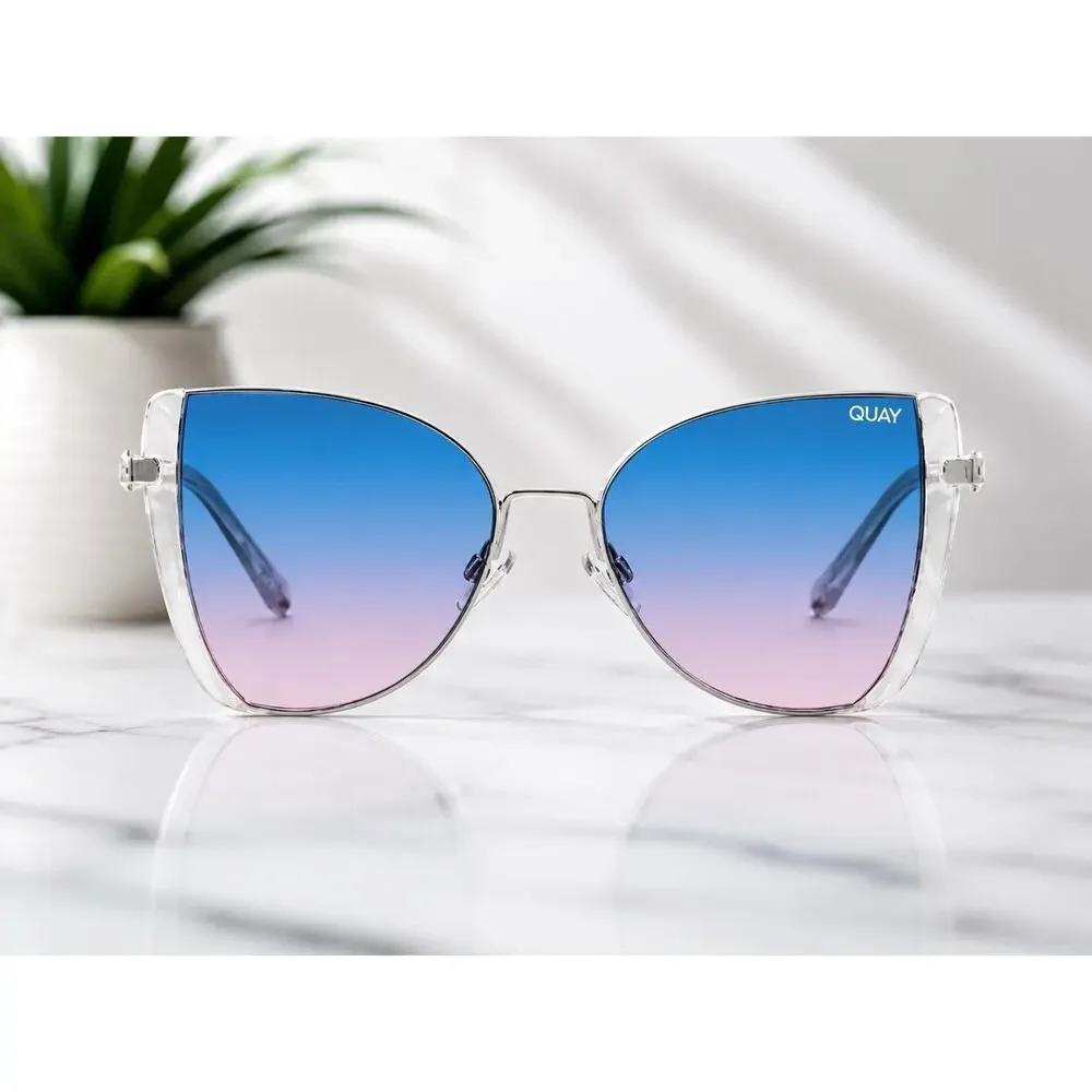 Quay Australia X Love Island Glow Up Sunglasses Blue Pink Gradient Cat Eye +case - Picture 2 of 14